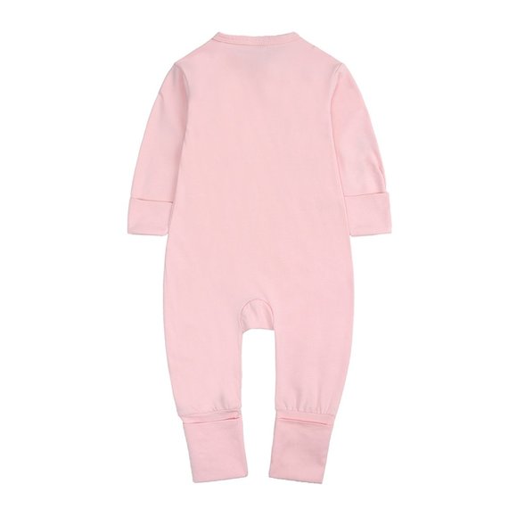 NWT*BABY ROMPER Long Sleeve Pink Cotton Mitted Footed Double Zip Bodysuit Girl - Picture 4 of 16